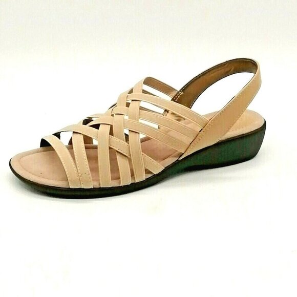 Life Stride Womens Wedge Heel Ankle Strap Sandal Cushioned Taupe‎ Sz 7.5 W NEW - Picture 1 of 10